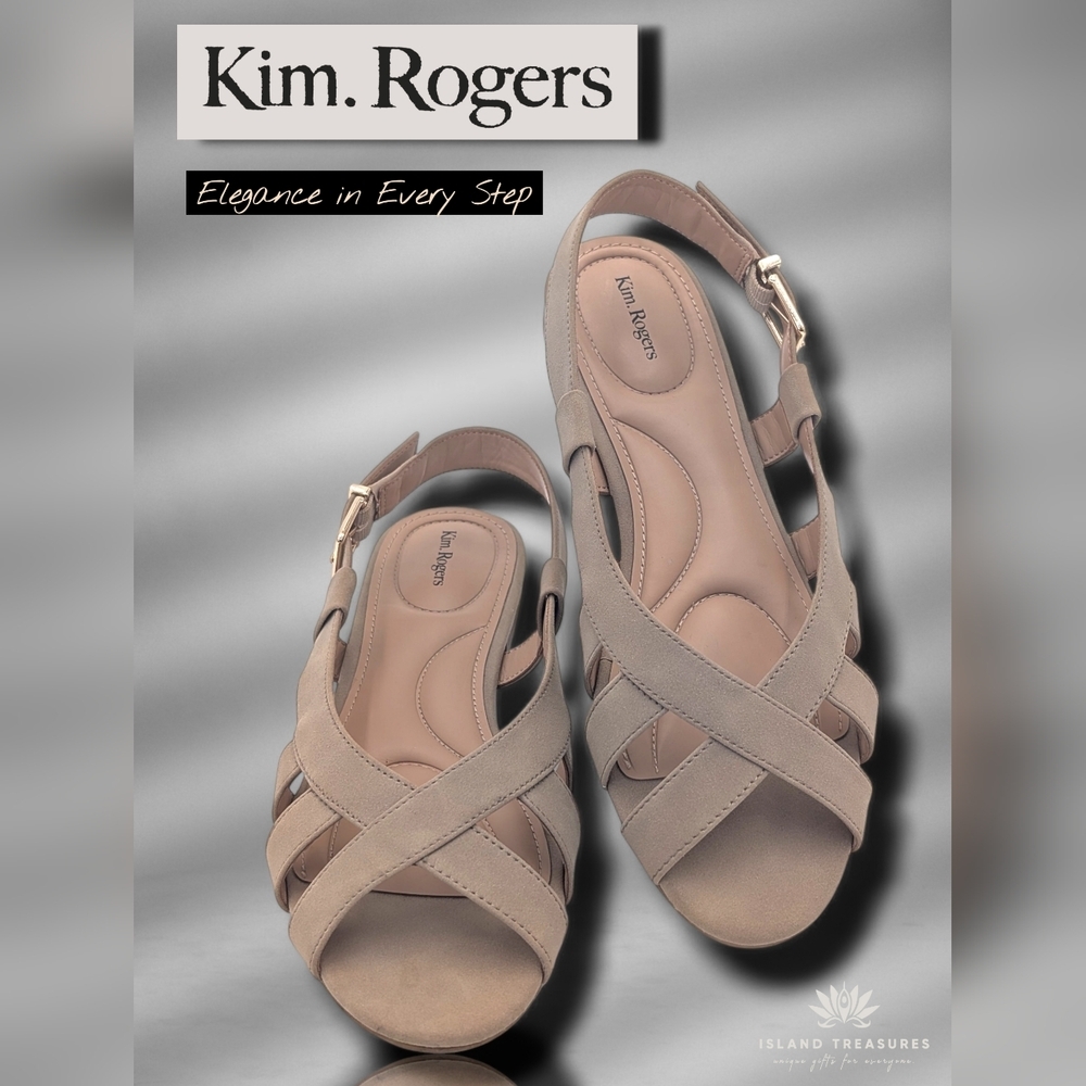 Kim Rogers Women Size 9.5 Tan/Taube Crisscross Slingback Cushioned Flats Sandals